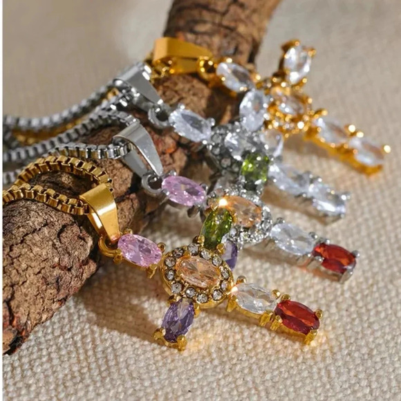 Maria Cross Stainless Steel Waterproof MultiColor Necklace - Picture 10 of 17